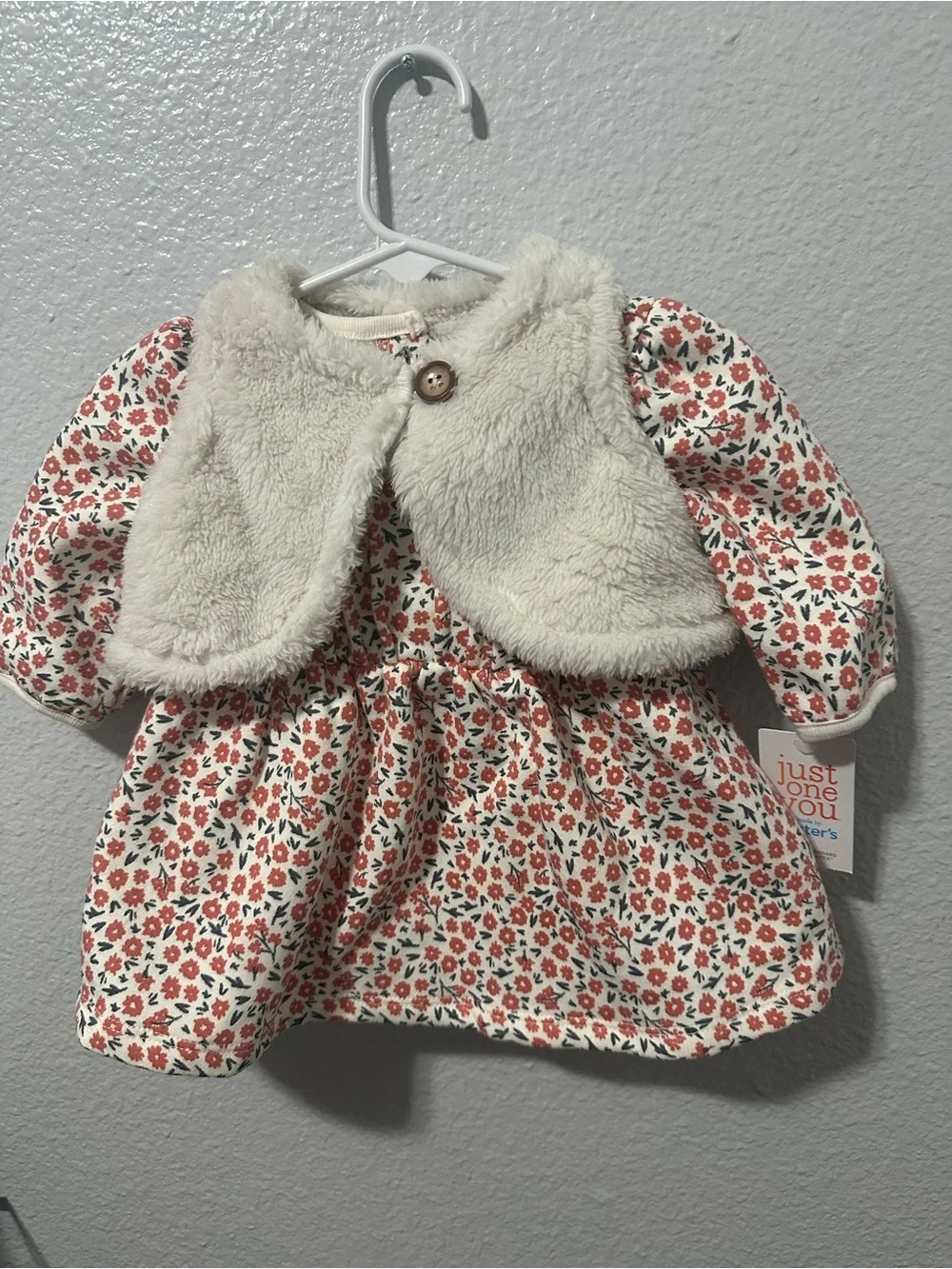 Carter's Cream Floral Baby Dress with Coral Flowers